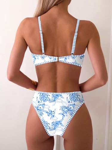 Fanuerg Women's Triangle Bikini Sets O Ring Linked Two Piece Swimsuits Floral Printed Cheeky Bathing Suit2