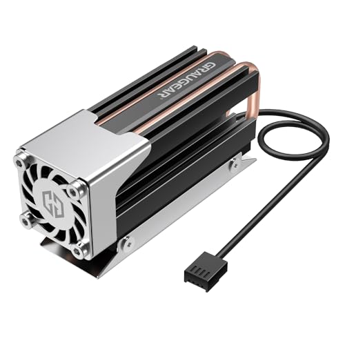 GRAUGEAR | Heatpipe Cooler | per M.2 NVMe SSD (2280) | 25 mm PWM ventola silenziosa | 4 cuscinetti in silicone | rame | alluminio | G-M2HS03-F