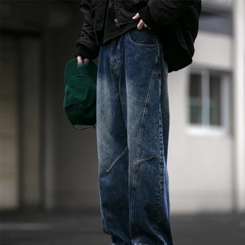 Men’S Fashion Slim Fit Heavyweight Vintage Washed Straight Leg Denim Cargo Pants Full Length Button Fly Distressed Jeans2