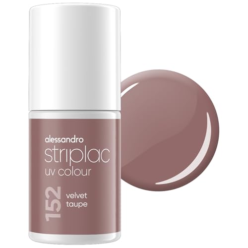alessandro Striplac UV-Nagellack Velvet Taupe - Deckend & Kratzfest bis zu 15 Tage - Leichtes Auftragen - Schonende Abziehtechnologie - Vegan - Grau-Beige, 6,5ml
