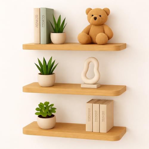Premium 18 Inch Floating Shelves for Wall Set of 3, Solid Wood Wa...