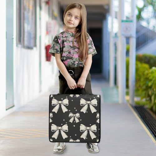 Image of 3 Ring Zipper Binder with Shoulder Strap Black White Bow 1.5 inch Binders Keeper Large Capacity Multi Pockets for School Office Supplies