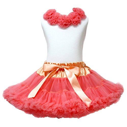 Chemise blanche bébé rose et jupe corail ruban vêtement fille 1-8y
