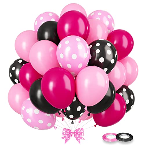 Gremag Black Pink Balloon, 100 Pcs Latex Balloon, 12Inch Black Hot Pink Polka Dot Balloon, Pink Party Decoration Balloon Kit, For Cartoon Mouse Themed Party, Baby Shower, Birthday, Girl Party Supplies #TOP5