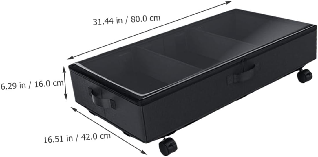 Sewroro Bed Storage Container with Wheels 3-grid Oxford Cloth Multipurpose Storage Case Zippered Dustproof Organizer for Clothes Quilts Bedroom