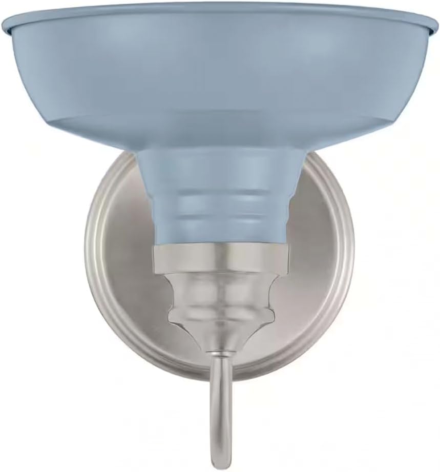 Ceybo Farmhouse 1-Light Bathroom Vanity Light – Brushed Nickel Wall Fixture with Slate Blue Metal Shades, Up/Down Mount, Damp Rated