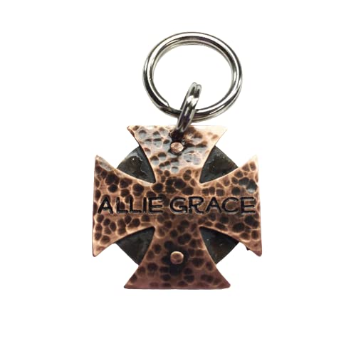 Iron Cross Pet Id Tag-Maltese Cross Dog Collar Tag-Custom Handmade In Copper, Nickel Or Brass-Unique Stamped Pet Id Tag-Personalized Id Tag (1.25