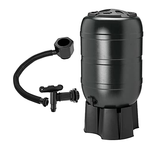 100L or 210L Outdoor Rainwater Slim Line Black Water Butt Complete With Tap Stand Filler Kit & Lid...