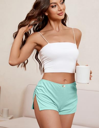 Image of FaroDor Cute Micro Pajamas Shorts for Women Low Rise Side Slit Ruched Lounge Shorts Pj Bottoms