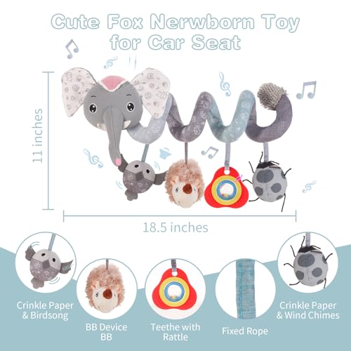 Image of FATI Baby Stroller Toys, Car Seat Toys for 0-6 Months, Sensory Toys for Newborns 0-3 Months, Infants Toys for Baby Crib Carseat with Squeaker Teether Rattles for 0 3 6 9 12 Months Babies Ideal Gifts