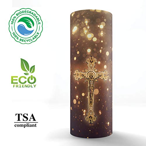 Image of Gold Cross Scattering Tubes for Human Ashes TSA Approved Scattering Urn and Eco-Friendly Biodegradable Urns for Human Ashes & Biodegradable Urn for Burial at Sea