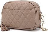 Lola Mae Quilted Crossbody Bag, Medium Lightweight Shoulder Purse Top Zipper Tassel Accent (Taupe)