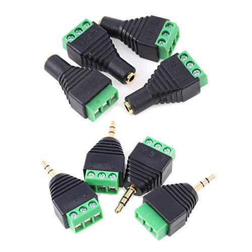 Glarks 8Pcs 3.5Mm(1/8Inch) Stereo Audio Balanced Male & Female Jack To Av 3-Screw Video Balun Terminal Adapter Connector #TOP5