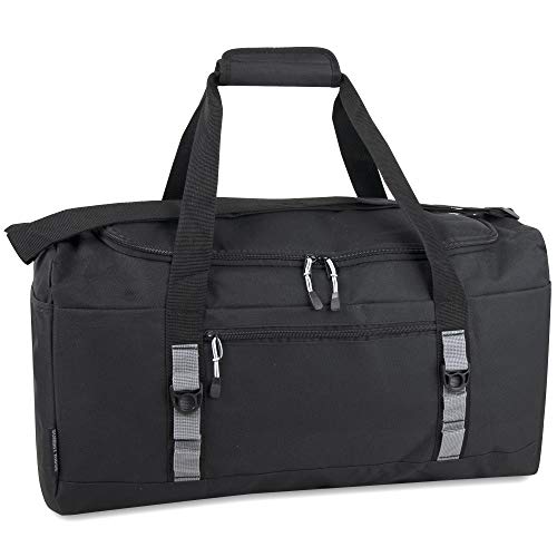 39 Liter 22 Inch Duffle Bag - Large Canvas Weekender Duffle Bags for Men, Women for Travel, with Shoes Compartment (Basic Black)