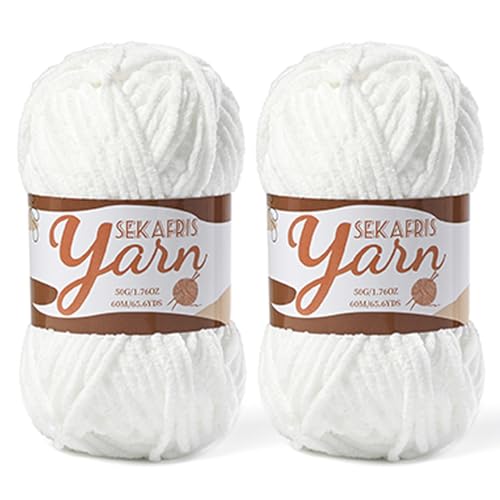Image of 2 Pack Fluffy Velvet Yarn for Crocheting,Baby Blanket Yarn for Crocheting Soft,100g(131yds) Amigurumi Yarns,Plush Chenille Crochet Yarns,Puzzle Yarn for Crochet Weaving Craft(2 Snow White)