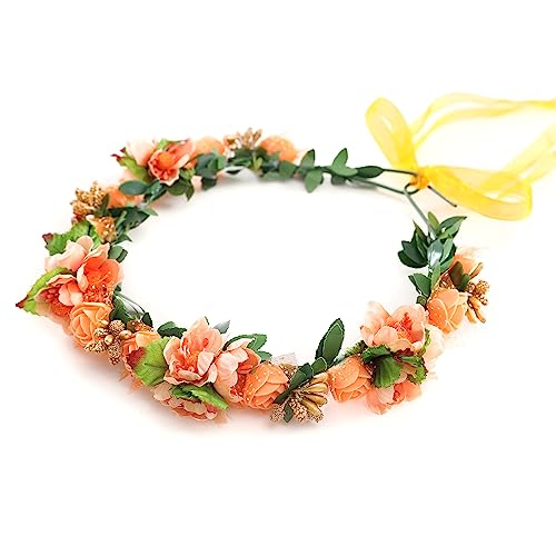Gmmidea Women Girls Boho Flower Crown Adjustable Sunflower Floral Headband Wedding Bridal Headpiece Orange-1