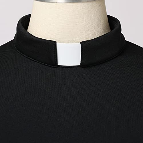 Image of FAD-4U Church Clergy Dress for Women Minister Long Sleeve Ruffle Slim Pencil Dress with Tab Insert Stand Collar