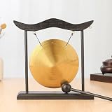 Chinesischer Desktop-Gong aus Messing mit Holzrahmen, Meditationsklangwerkzeug für Zen, spirituelle Heilung, asiatisches Percussion, Feng Shui, Heimdekoration (A)