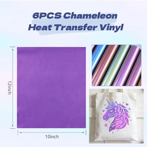 Image of Chameleon HTV Chameleon Heat Transfer Vinyl Chameleon Vinyl 6 Sheets 30.5x25cm Iron on Vinyl for Cricut T-Shirts DIY Design, Easy to Cut and Weed, Silhouette Cameo Heat Press Machine
