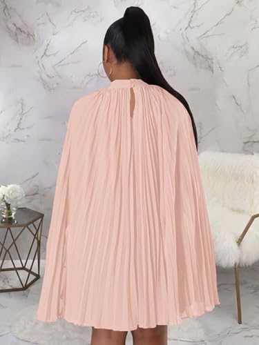 Image of Women's Casual Cape Sleeve Pleated Split Short Dress Loose Fit Cocktail Party Flowy Dress