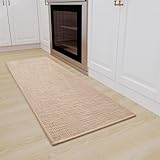 QINTOK Tapis Cuisine Devant Evier 44x120cm, Tapis de Couloir en Tissu Jacquard, Caoutchouc Soutenu Tapis de Cuisine Runner, Absorbent Tapis de Sol pour Devant l'évier, Buanderie, Salle de Bains, Beige