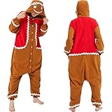 CUTTUECD Adult Gingerbread Man Onesie Costume Christmas Pajamas One-Piece Cosplay Suit for Women and Men