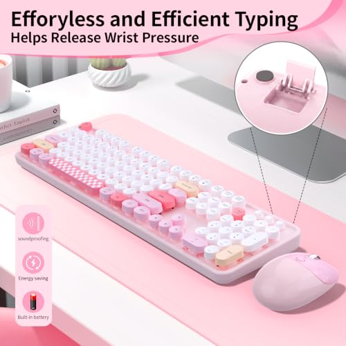 Image of Wireless Keyboard and Mouse, 104 Keys Full Size Typewriters Pink