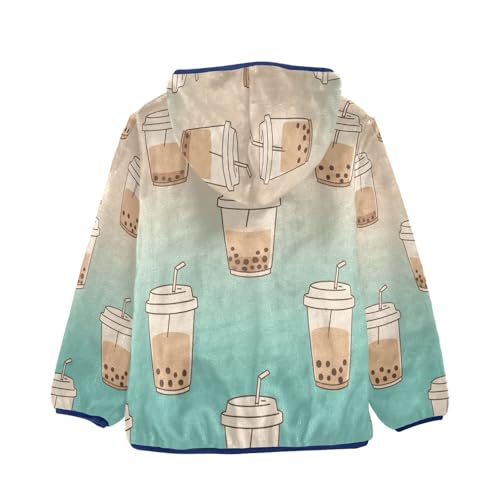 Bubble Tea Cups Pattern Design Toddler Fleece Jacket Girl Boys Hooded Fleece Jacket Coat Warm Outwear Zip-up 3-10T2