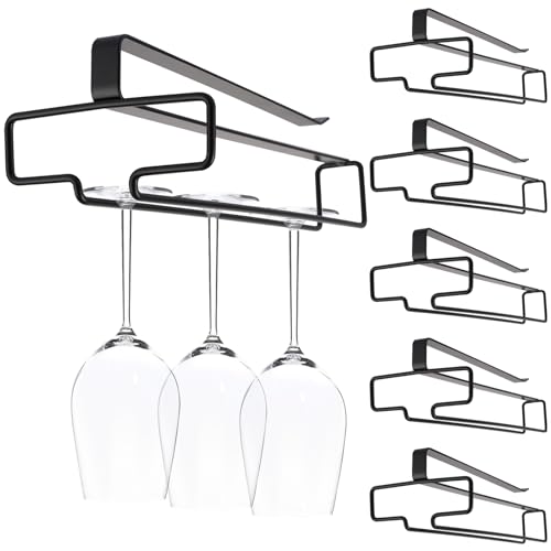 GBACHOOSE 6 Pack Wine Glass Holder No Drilling Under Cabinet Wine Glass Rack Steel Stemware Rack Hanger for Hanging Champagne Goblets Storage Organiser