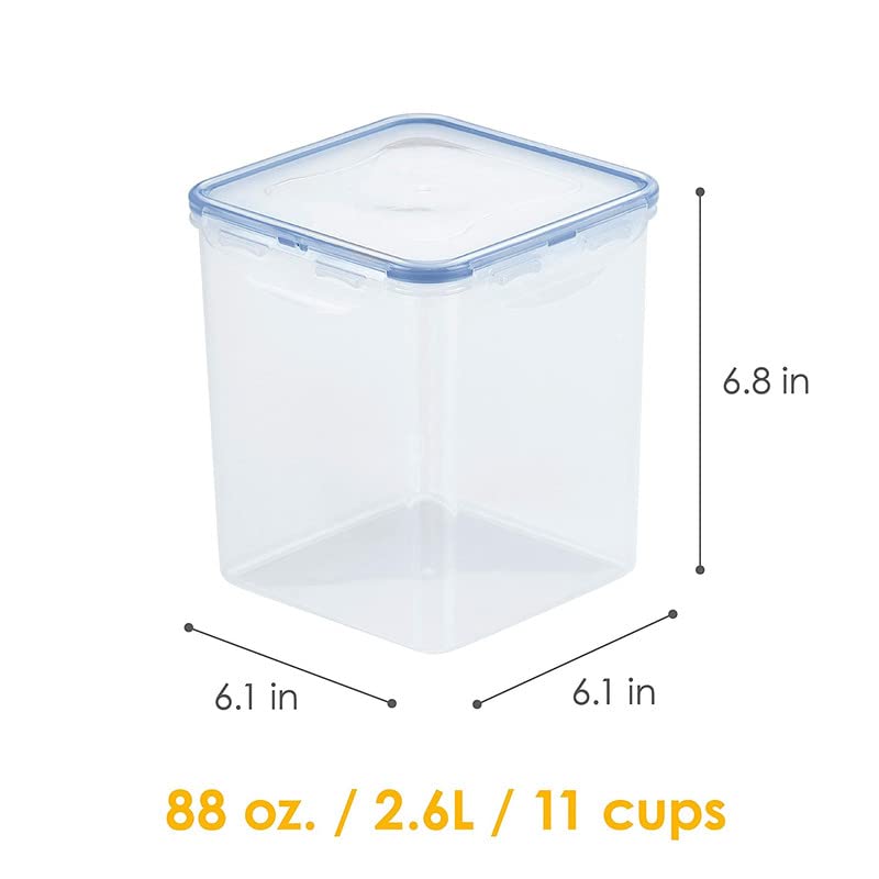 Image of LocknLock Classic Tall Square Plastic Airtight Food Storage Container with Leak Proof Lid, 2.6 Liter, Transparent, Set of 2 (HPL822B x 2)