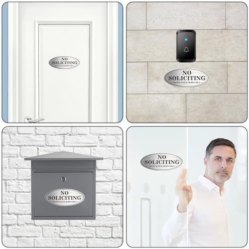 no soliciting sign 2 pack self-adhesive aluminum metal no solitation do not knock or ring bell sign 70 x 30 inches fade resistang signs for office and home brushed nickelblack