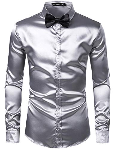 PARKLEES Chemise à manches longues en satin brillant similaire à de la soie - pour homme - pour...