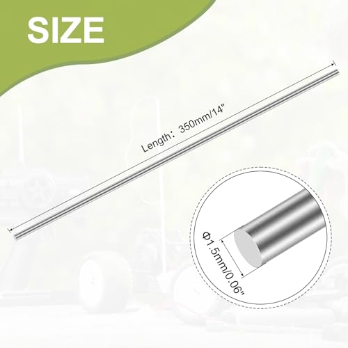 Image of 304 Stainless Steel Round Rod 1.5mm x 350mm, 10pcs Metal Solid Shaft Rods Lathe Bar Stock for Industry, Metal Working Hobbies and DIY Craft