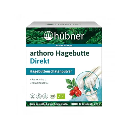 Hübner arthoro Hagebutte | In BIO Qualität | Pflanzliches Nahrungsergänzungsmittel zur Gesunderhaltung von Knochen und Knorpeln | 100 % Bio-Hagebutten mit Vitamin C |Vegan, ohne Gluten und Lactose