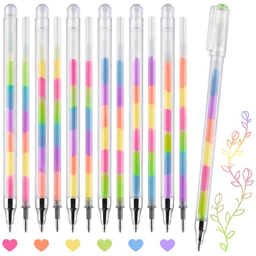 NiArt Rainbow Gradient Color Changing Gel Pens 6-Pack & 6 Refills with Storage Box, 0.8mm Fine Tip for Writing, Journaling, Drawing, Doodling, Scrapbooking, DIY Projects & More, Leak-Proof & Non-Toxic
