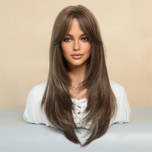 Perruque synthétique longue et lisse blonde miel thermorésistante - 7