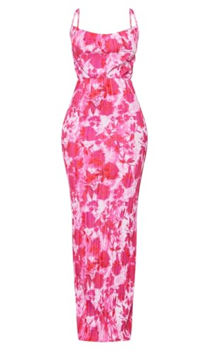 VECVOC Summer Floral Dress Sexy Strap Shoulder Pleated Maxi Dresses