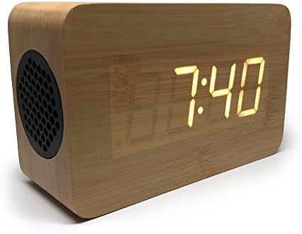 Bluetooth Alarm Clock: Portable Speaker Digital Stereo Wooden Home Office Bedroom Travel LED Display Rechargeable Removable Backup Battery Time Date Temperature 12 24 HR Audio System Best Gift Idea