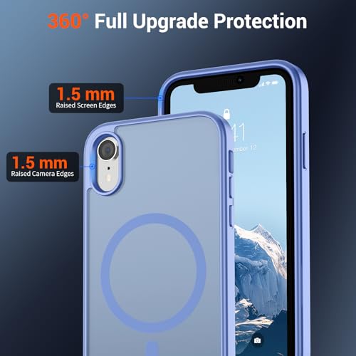 Image of SUPFINE Magnetic for iPhone XR Phone Case Blue Purple | With Screen Protector, Translucent Matte, Compatible with MagSafe, Military Grade Drop Proof, Rugged Shockproof Protective