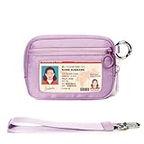 Keychain Wallet for Women Mini Zip Card Holder with ID Window Coin Purse Detachable Wristlet Small Wallets Light Purple