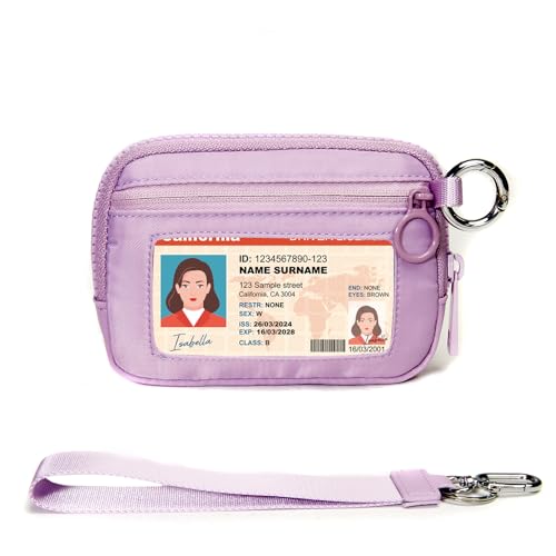 Image of Keychain Wallet for Women Mini Zip Card Holder with ID Window Coin Purse Detachable Wristlet Small Wallets Light Purple