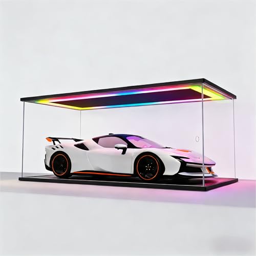 Sheenory Clear Acrylic Display Case with RGB LED Light,Dustproof Showcase Display Box for 1/8,1/12Scale Diecast Model Car and Lego F1 Technic and Collectibles (1/8 Scale 23.6x11.8x9.4inch,60x30x24cm)