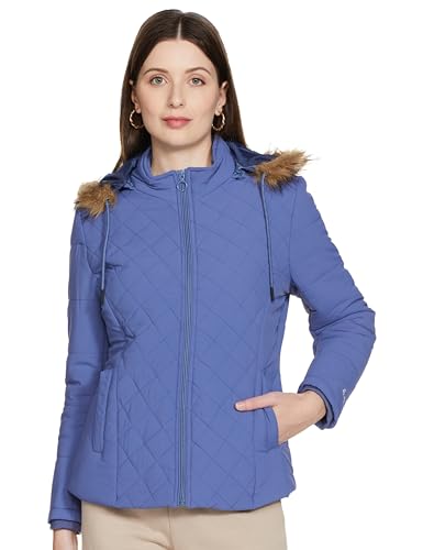 Image of Qube By Fort Collins Women's Regular Fit Bomber Jacket with Detachable Hood - Stylish & Comfortable Winter Wear |Material: Polyester