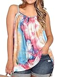 Damen Große Größen Tank Top Plus Size Ärmellos T Shirt Sommer Spaghetti Tops lockere Oberteil(B Batik Rot,3XL)