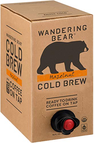 Wandering Bear Extra Strong Organic Cold Brew Coffee On Tap, Hazelnut, 96 fl oz - Smooth, Unsweetened, Shelf-Stable, and Ready to Drink Cold Brew