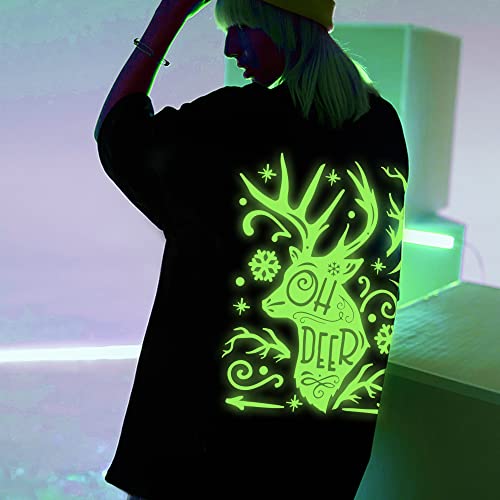 Image of HTVVETUR Glow in The Dark HTV Heat Transfer Vinyl Roll 12 Inch by 5 Feet Iron on DIY for T-Shirt PU Stretch Elastic HTV Vinyl (Dark in Glow Yellow, 5FT)