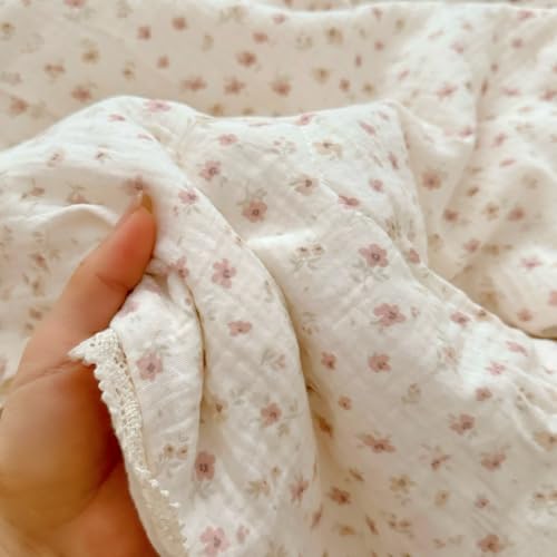 Image of BuLuTu Cotton Muslin Toddler Quilt Blanket for Girls Boys Cute Pink Floral Toddler Quilts Soft Lightweight Crib Blankets Children Bed Blankets, Machine Washable, 47x59 Inches