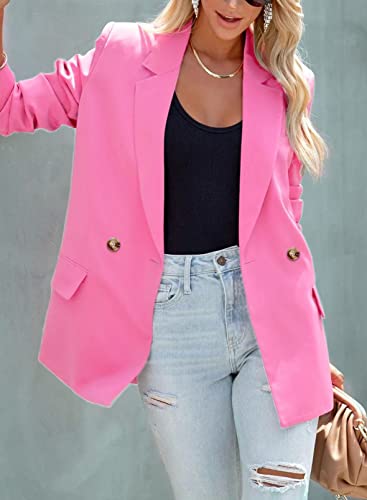 ARTFREE Womens Casual Blazer Button Lapel Long Sleeve Work Business Fashion Blazers Jackets Outfits with Pockets Pink XL2