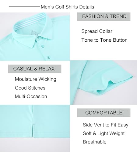 Alex Vando Mens Golf Shirt Moisture Wicking Quick-Dry Short Sleeve Casual Polo Shirts for Men