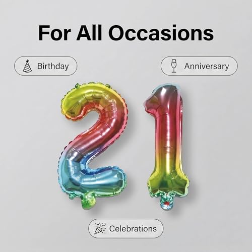 Image of Number 10 Balloon Foil Mylar Balloons for Birthday Party Decoration (Rainbow, 16 Inch)